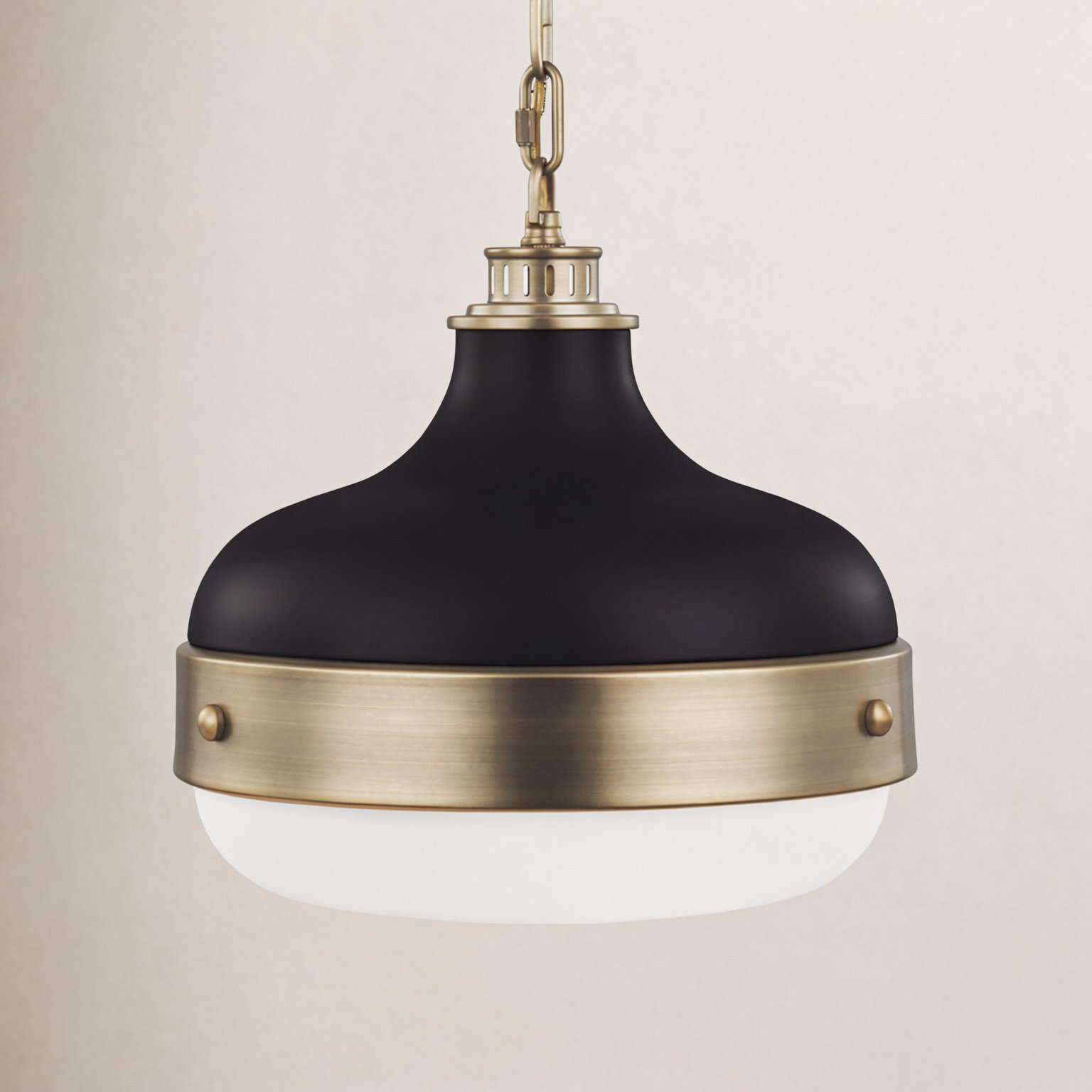 Tulane Single Dimmable Pendant, Dark Antique Brass / Matte Black, 13.125" H x 13" W x 13" D