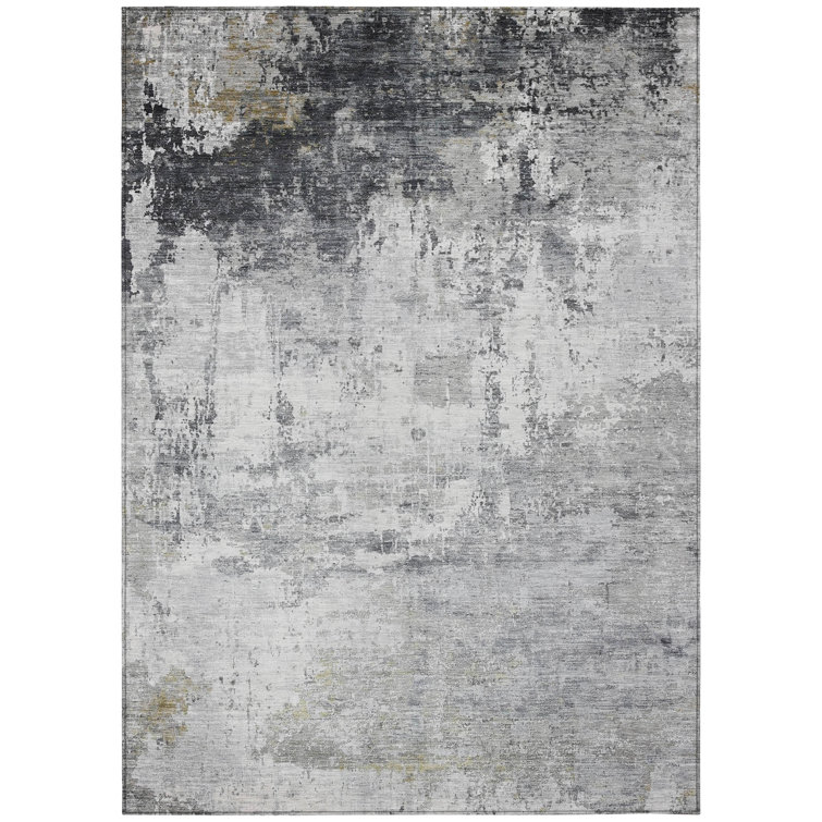 Machine Washable Indoor/Outdoor Xhevrie Gray Rug