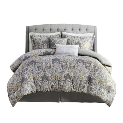 100% Cotton Grey King Comforter With Print And Style Size In Stylish Shams
