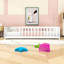Lit simple en bois avec garde-corps et lattes-1166166395