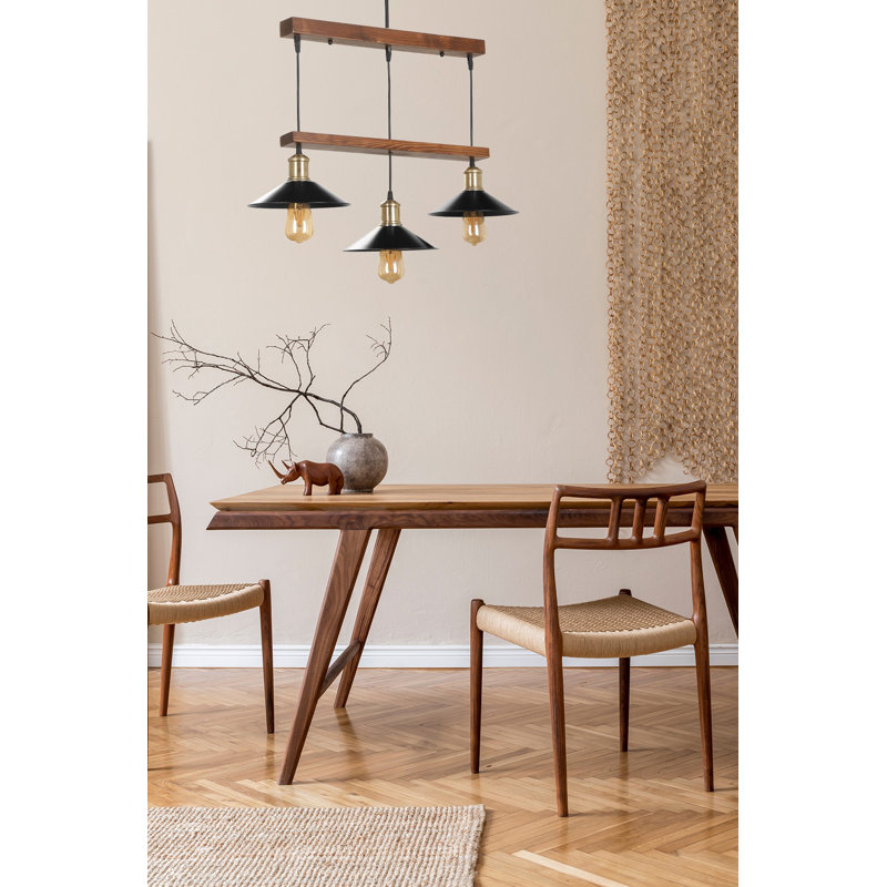 Lustre rustique industriel, hauteur réglable, 21,7 po x 31,5 po | Structure en bois avec capuchon en métal, finition brune et noire | Douille E27, 40 W maximum | Parfait pour la décoration de maison de campagne et moderne, l'éclairage élégant et fonctionnel