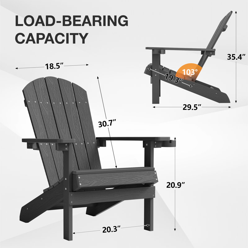 Outdoor Adirondack Chair set of 2 with Cup Holder All-Weather HIPS Patio Chairs for Lawn, Garden, Fire Pit, Backyard