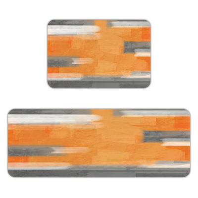 Ensemble de 2 tapis de cuisine abstraits orange et gris