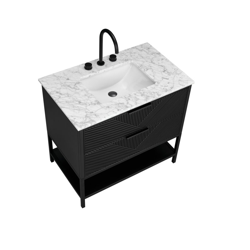 Diamond 36'' W Single Vanity, Italian Carrara Marble, Walnut, Brushed Nickel