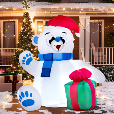 Ours polaire de Noël gonflable 4 pi avec décoration cadeau