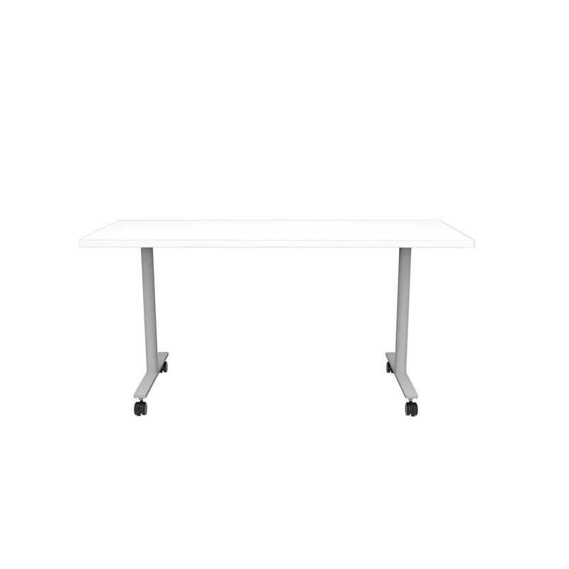Table polyvalente avec pieds en T et roulettes Jurni, H 29,5 po x L 60 po x l 24 po, Blanc de designer