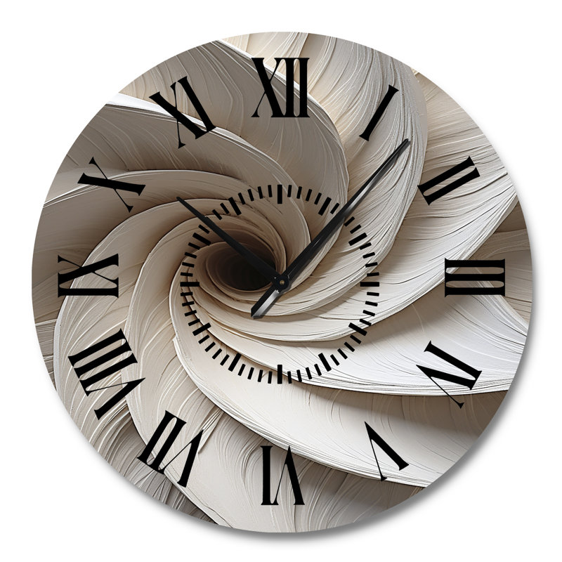 White Minimalism Spiral Poteries - Abstract Spirals Black Face Wall Clock, Large