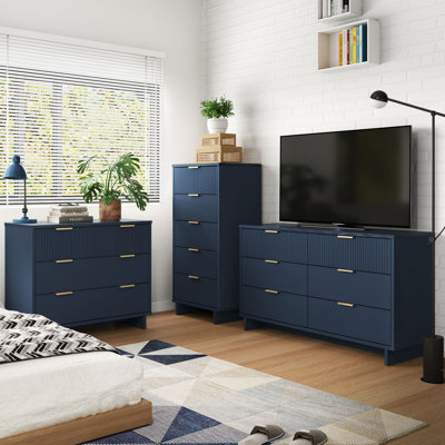 Ensemble de chambre à coucher en bois massif moderne 3 pièces avec commode double et commode Granville