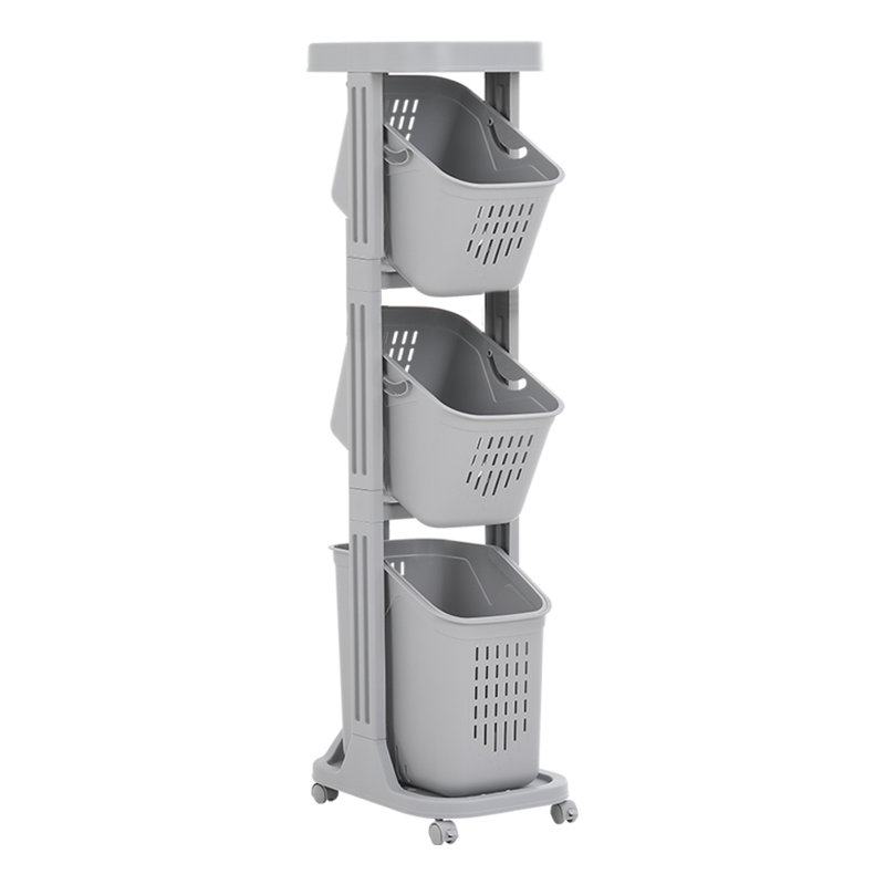 Bernards Polyethylene Plastic Laundry Room Organizer with Wheels, Grey