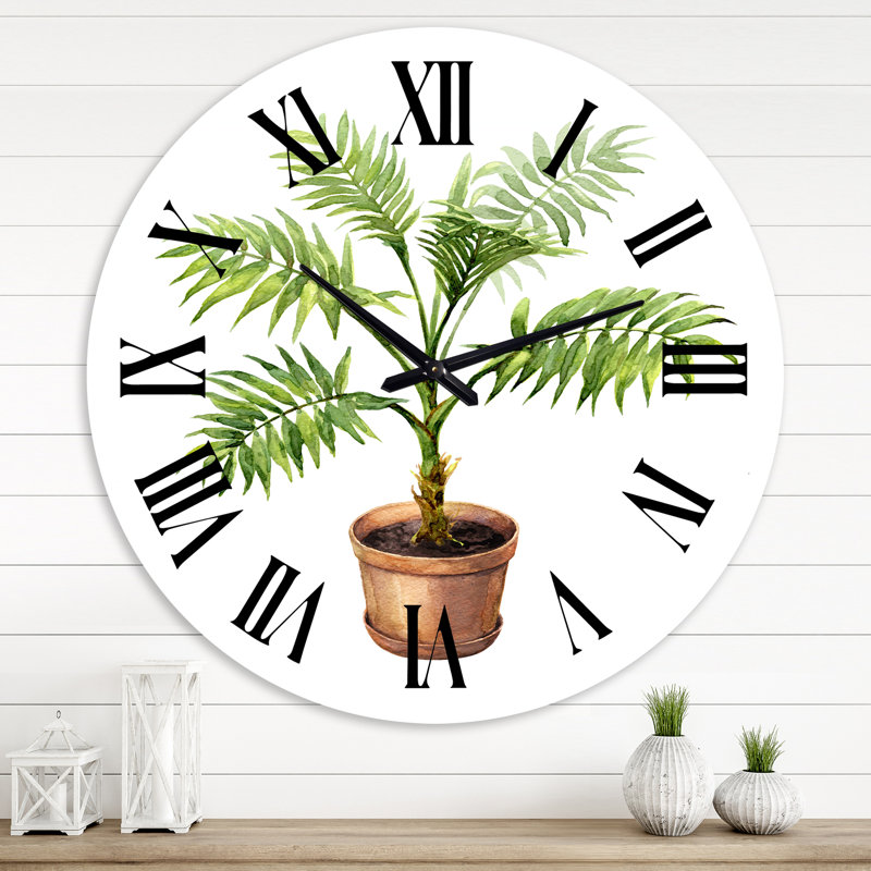 Palmier en pot d'argile - Horloge murale traditionnelle, Surdimensionné
