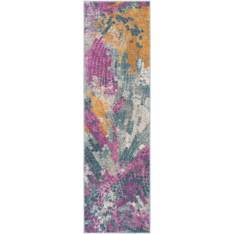 Felty Abstract Blue/Yellow Area Rug, Runner 2'3" x 8'
