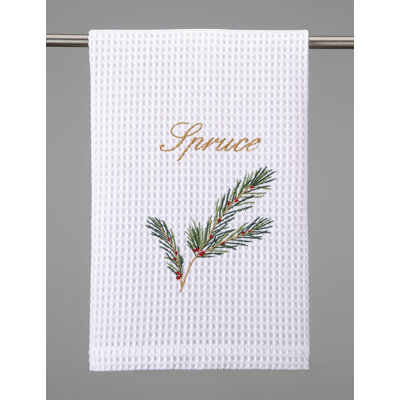 Spruce Waffle Weave Embroidered Cotton Tea Towel