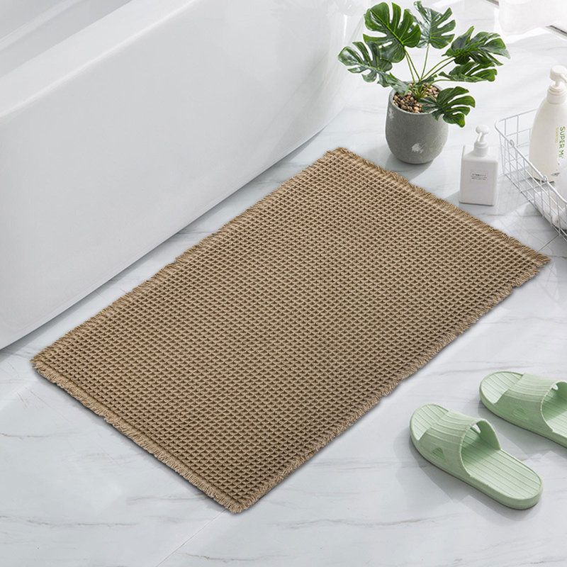 Tapis de bain Waffle Weave ， Tapis super absorbants et antidérapants, Simple - L 32 po x l 20 po, Brun chaud