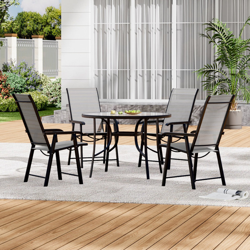 Elijiah 4 - Person Patio Dining Set with Round Table, Black, Black