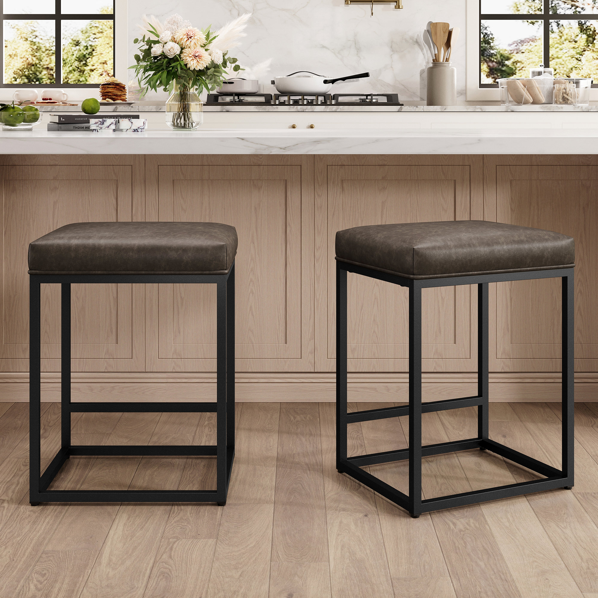 Steelside™ Borough Industrial Bar Stool Set Rust Steel, Faux