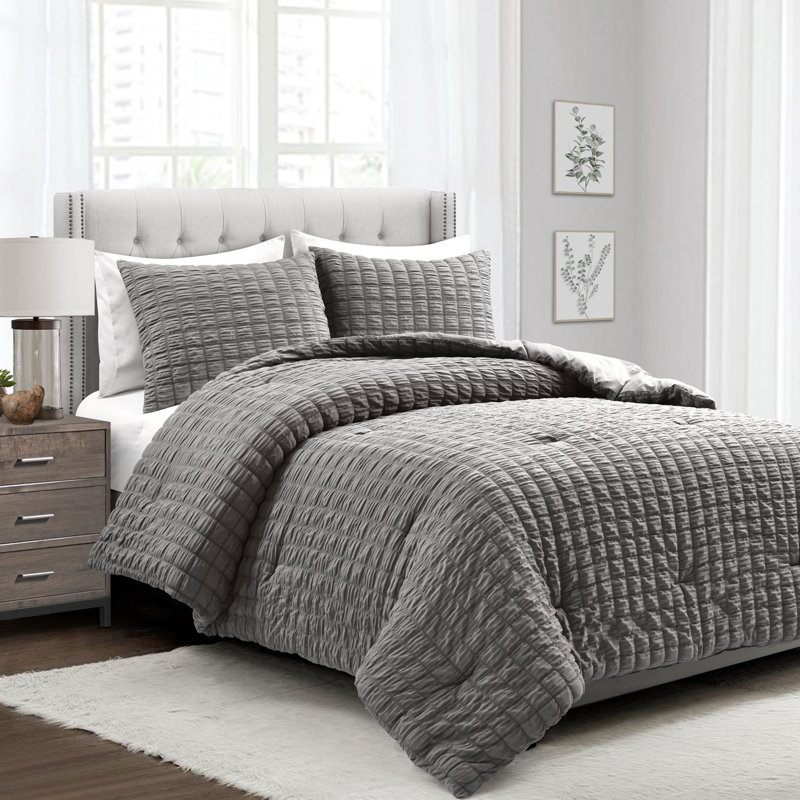 Ensemble d'édredon 3 pièces Crinkle, Double, Gris foncé