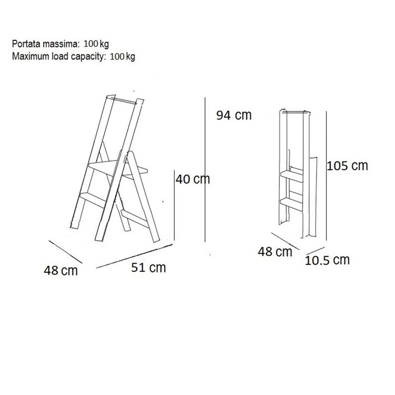 Bella 2 - Step Wood Folding Small Step Ladder
