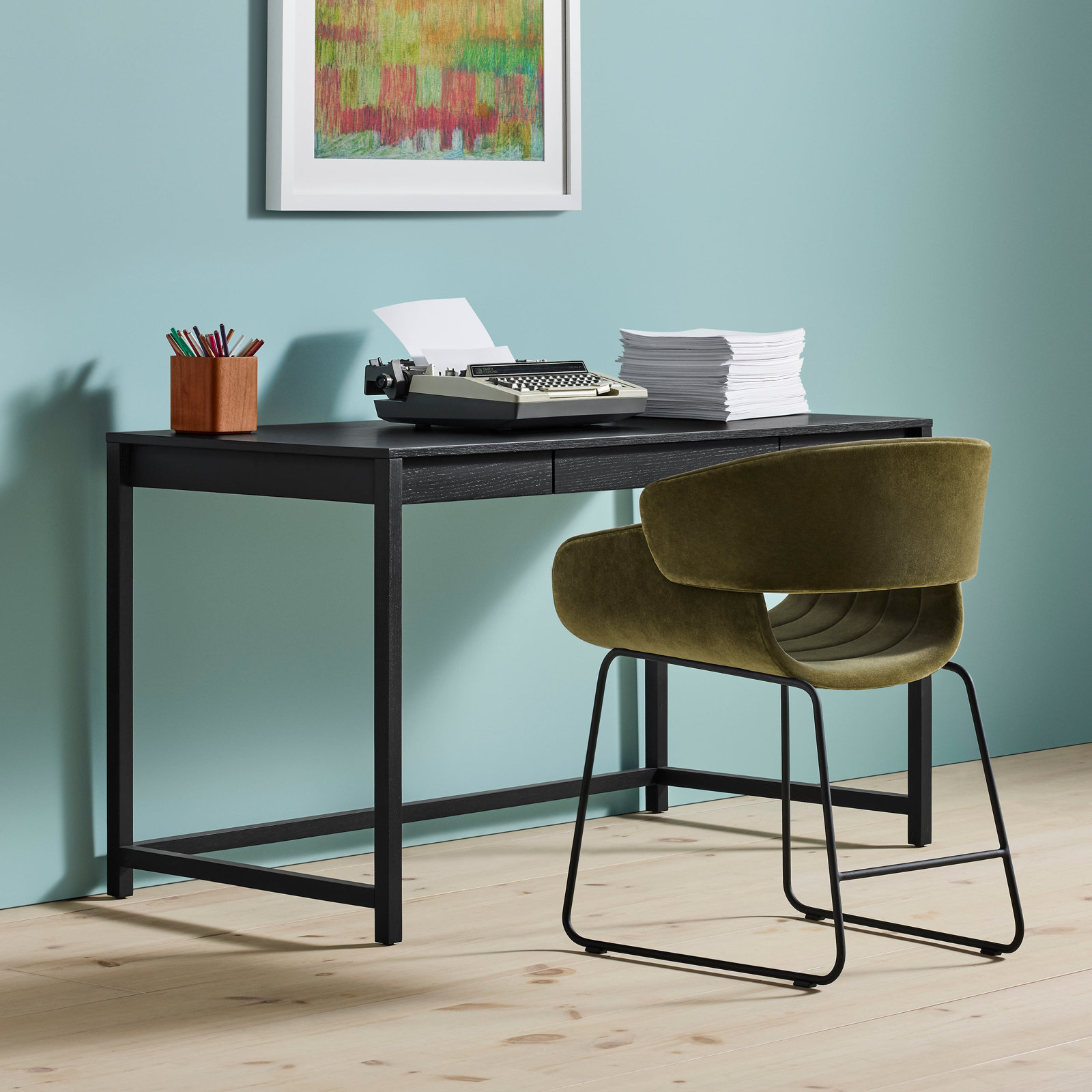 Open Plan Writing Desk, 30" H x 54" W x 25" D, Black