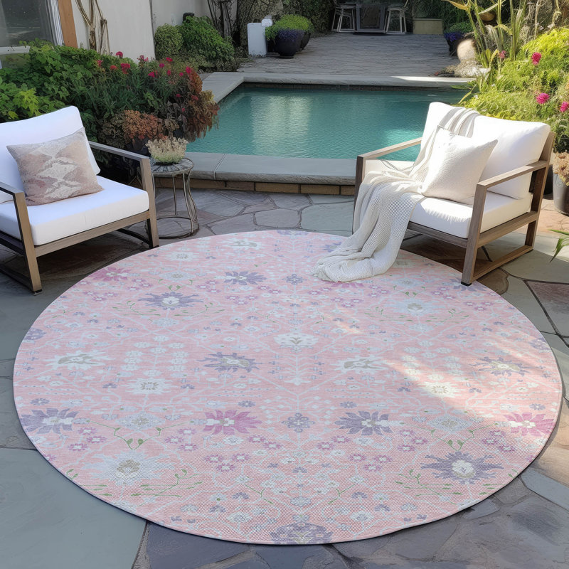 Tapis intérieur / extérieur rose Elara , 2 pi 6 po x 3 pi 10 po