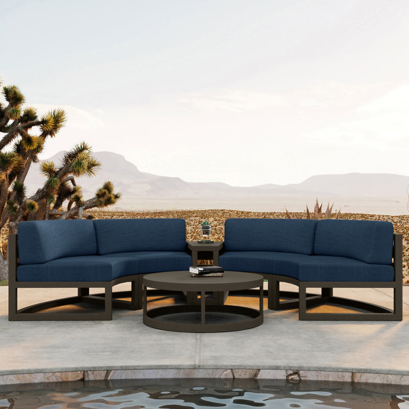 Ensemble de conversation modulaire avec coussins Sunbrella 6 pièces Bergeron, Spectre indigo Sunbrella®, Ardoise