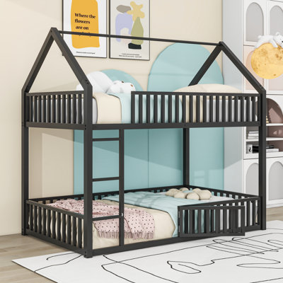 Metal Twin Over Twin Bunk Bed With Fence