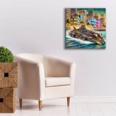 'Steampunk Speedboat In Miami' by Rey Klimt Canvas Wall Art