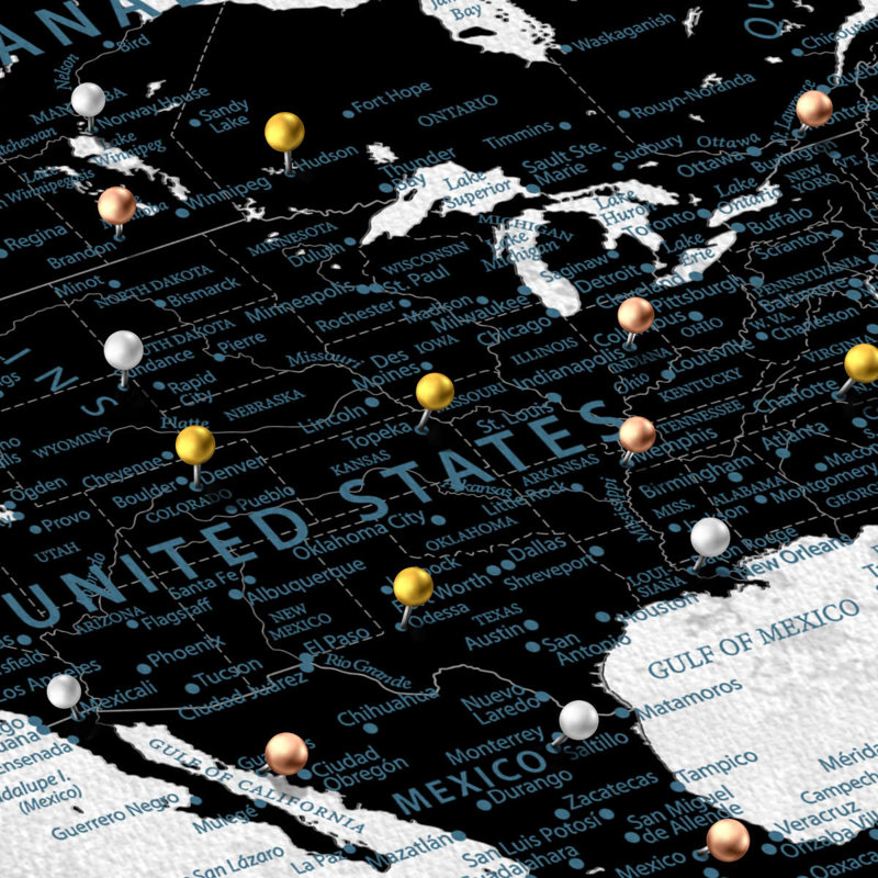 Carte du monde personnalisée «Travel I Push Pin», H 34 po x l 51 po, Oui