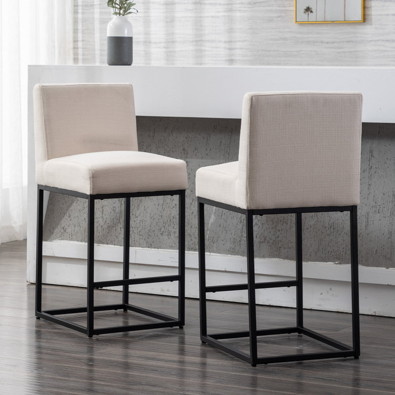Bernardini Modern Upholstered Counter Stool, Cream/Black Frame, Counter Stool (27" Seat Height)