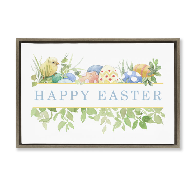 Toile flottante encadrée florale "Joyeuses Pâques" par Lanie Loreth, Brun, H 17 po x l 25 po