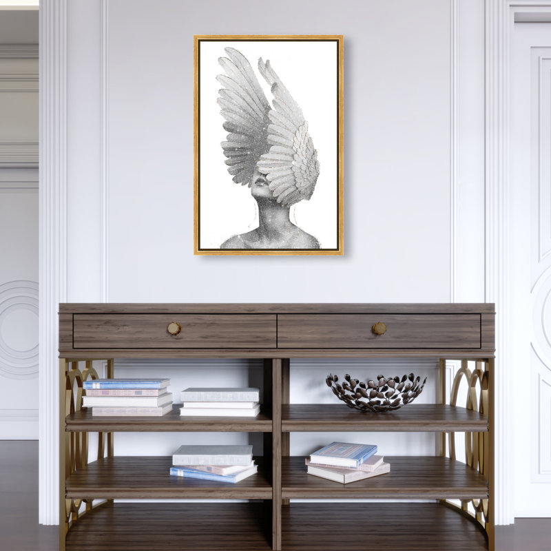 Unfurling Reversed Wings Canvas Fashion Print by Oliver Gal, 25"H x 17"W, Gold Frame