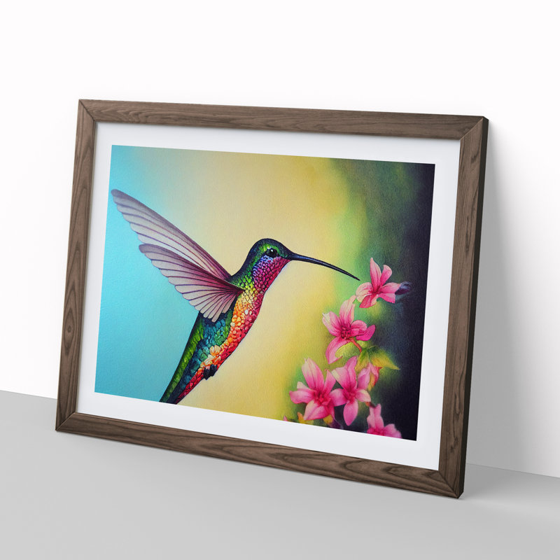 Hummingbird Vol.5 - Single Picture Frame Print, 46cm H x 64cm W x 2cm D, Walnut