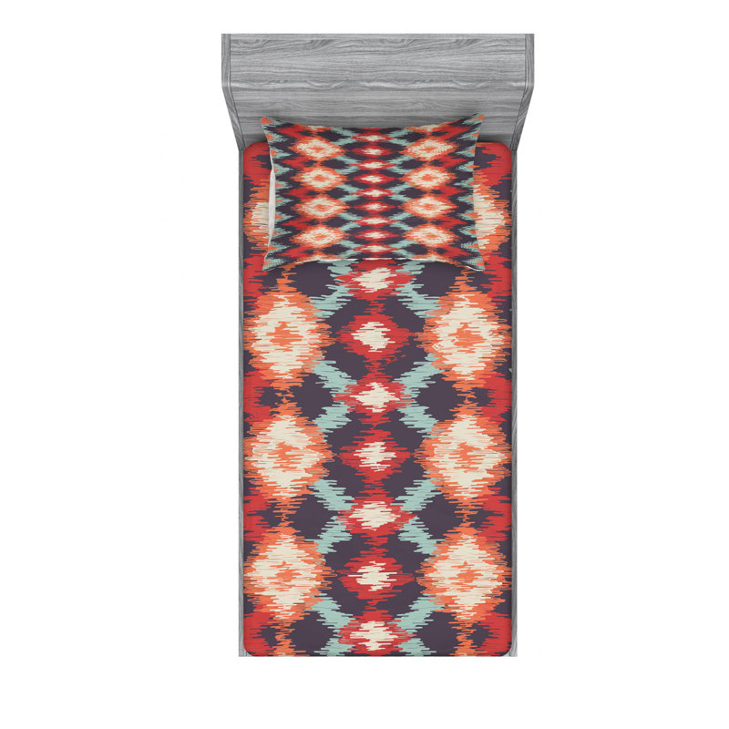 Microfiber Ikat Sheet Set, Twin Sheet Set with Fitted Sheet