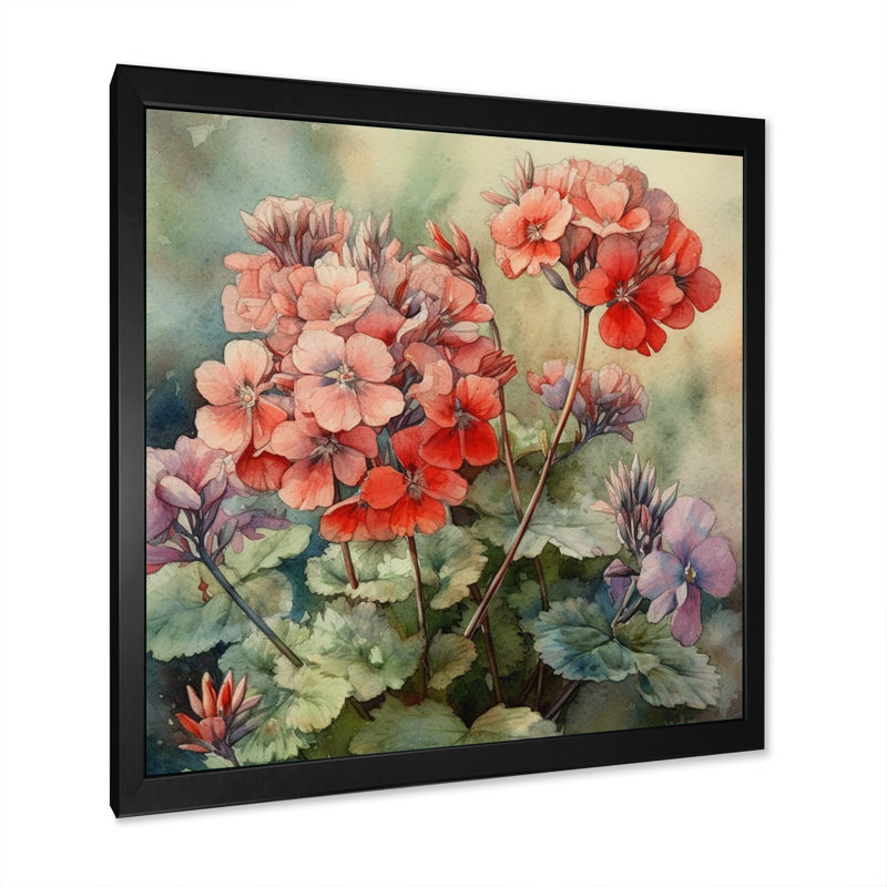 Hydreangea rouge-vert - imprimé, H 16 po x l 16 po x P 1 po, Cadre photo noir