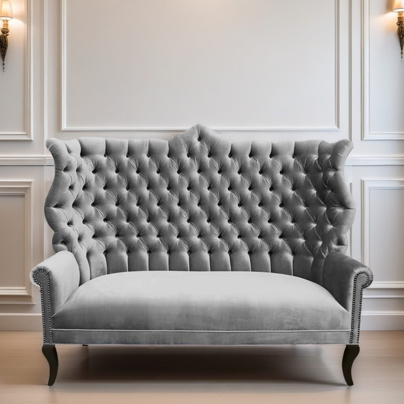Canapé double rembourré en velours, Gris