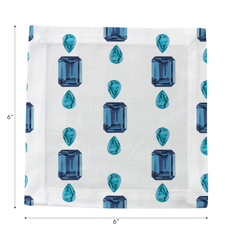 Gem Sapphires Cotton Sateen Cocktail Napkins, White