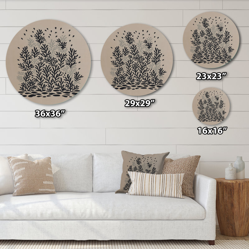 Essence côtière noire et brune - décoration murale ronde en métal corail, L 23 po x H 23 po