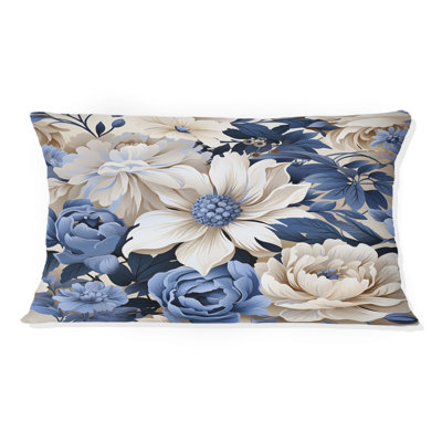 Beige And Blue Farmhouse Floral Pattern I - Floral Printed Throw Pillow