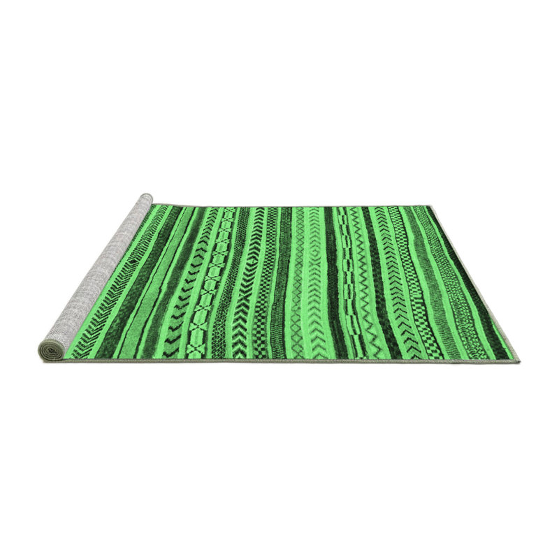 Tapis lavables à la machine à motif abstrait vert émeraude 2296, Rond 4 pi
