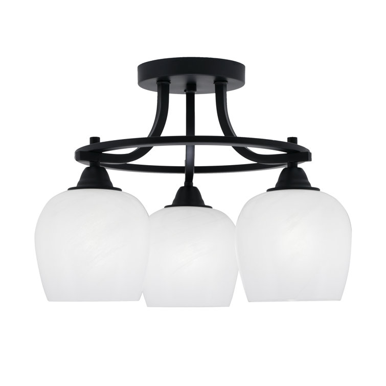 Paramount 3 Light Semi-Flush Shown In Matte Black Finish With 6" White Marble Glass