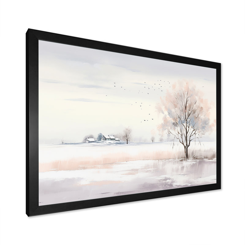 Paysage d'hiver, minimalisme - Paysage d'hiver, H 16 po x l 32 po x P 1 po, Cadre simple noir