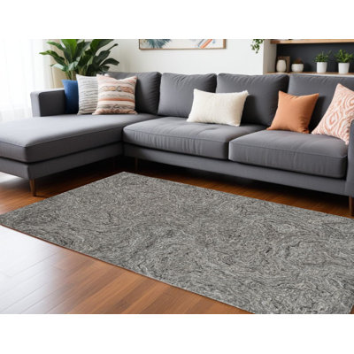Tapis gris en laine touffeté à la main 8 pi x 10 pi