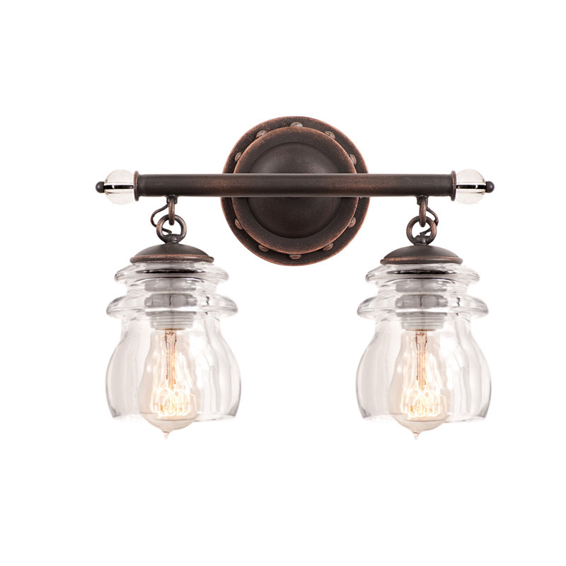 Antique Copper and Clear Glass 2-Light Vanity Fixture