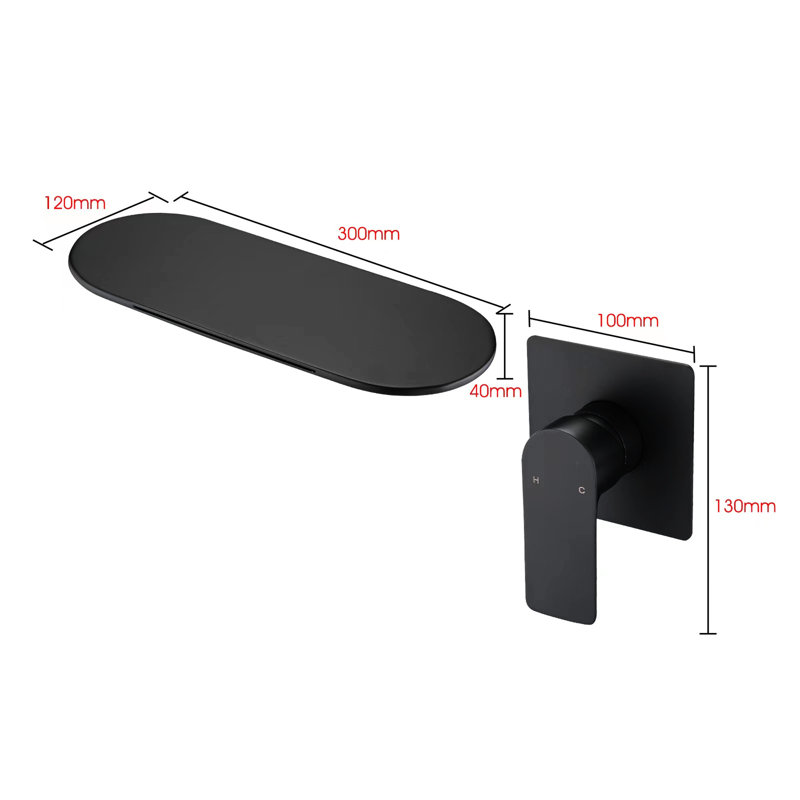 Wall Mounted Bathroom Waterfall Faucet - Matte Black, Single Handle, Brilliance Modern Handle With Spout Black Finish