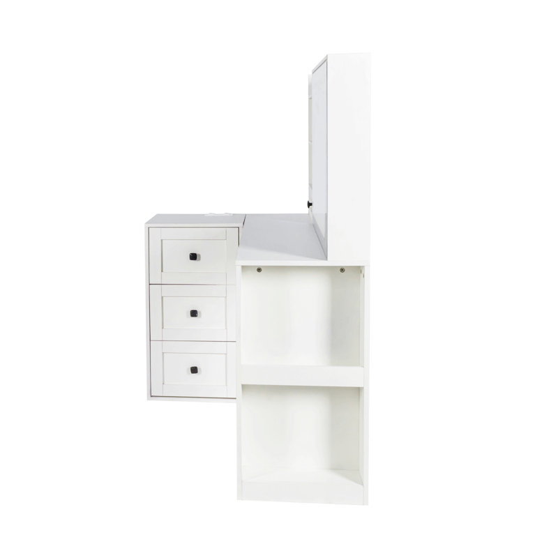 Bureau de coiffeuse avec lumières, coiffeuse de maquillage avec barre d'alimentation, ensemble de coiffeuse avec 3 grands tiroirs, miroir de coiffeuse 3 lumières de couleur réglables