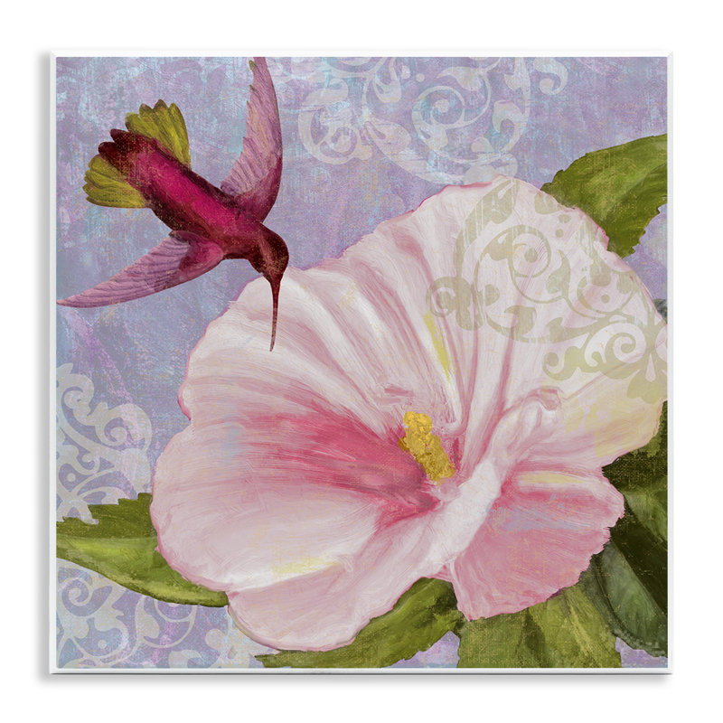 Plaque murale colibri avec fleur blanche, design par Sasha