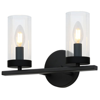 Black 2 Light Vanity With Clear Glass