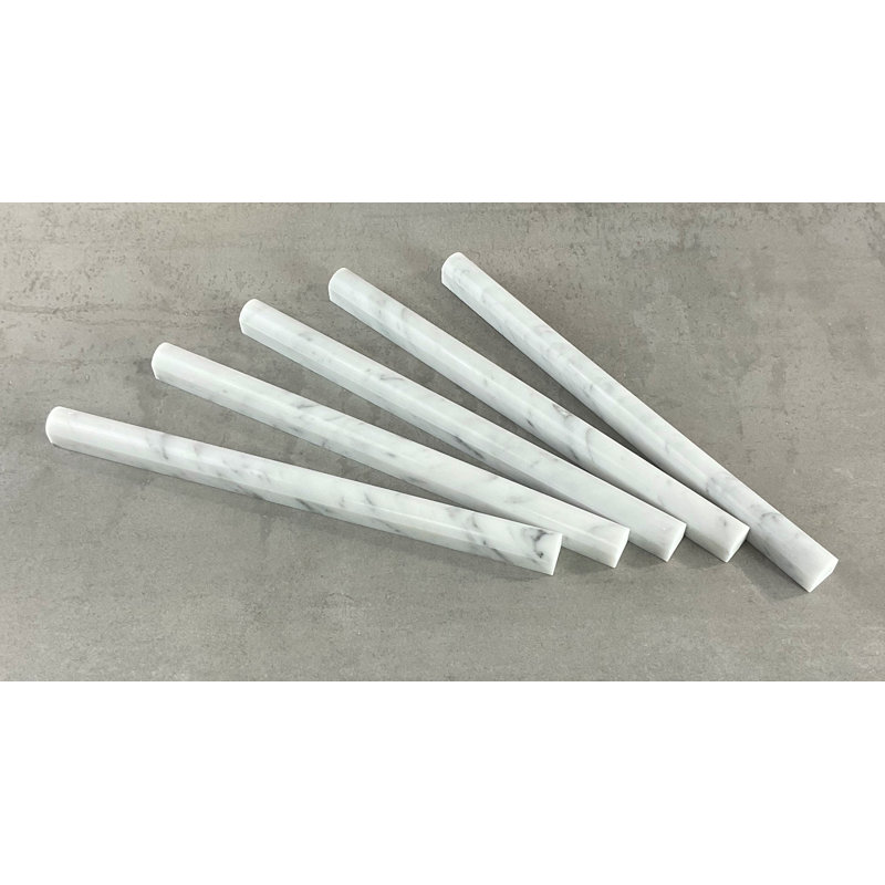 12" x 0.75" Polished Marble Pencil Liner Tile Trim in White Carrara, White Carrara