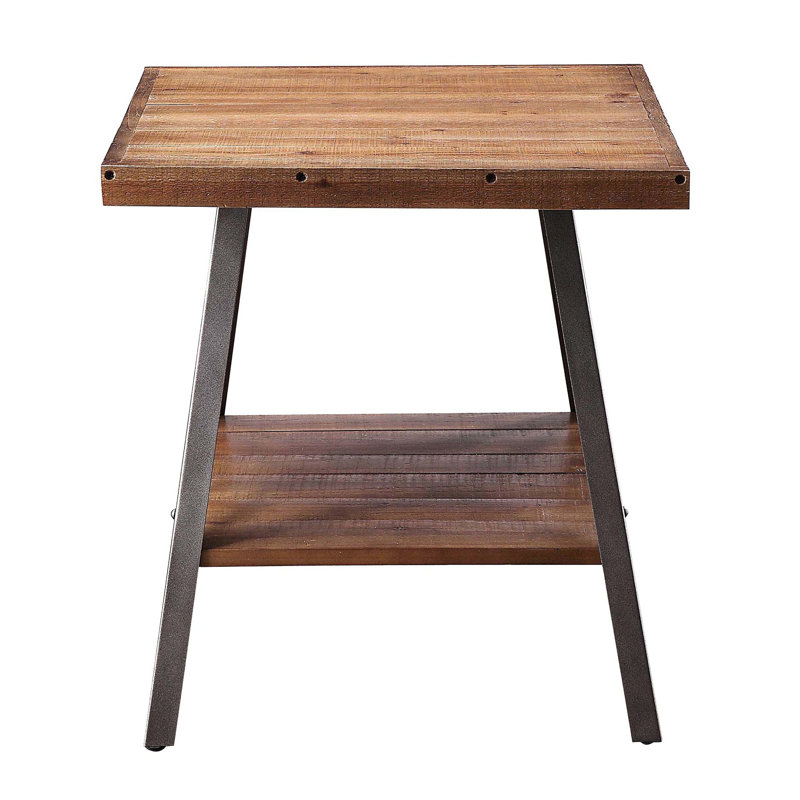 Tables de bout rustiques en chêne vieilli et noir sablonneux avec tablette, 2 pièces