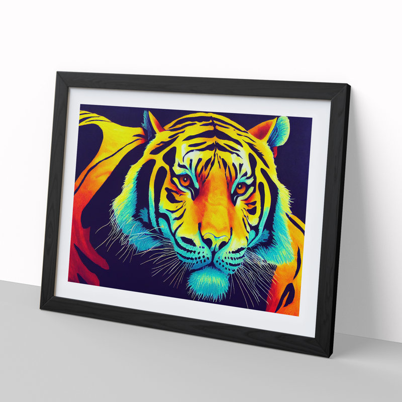 Colourful Tiger Vol.4 Abstract - Framed Print, 25cm H x 34cm W x 2cm D, Black Framed