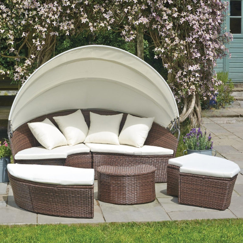 Antonien 180cm Wide Circle Patio Daybed with Cushions, Brown